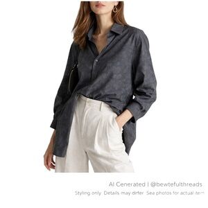 Vintage Bugatchi Oversized Graphite Abstract Blouse XL